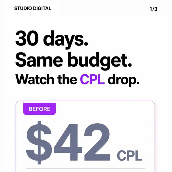 Slide reading thirty days, same budget, watch the CPL drop, above a forty-two dollar cost-per-lead figure