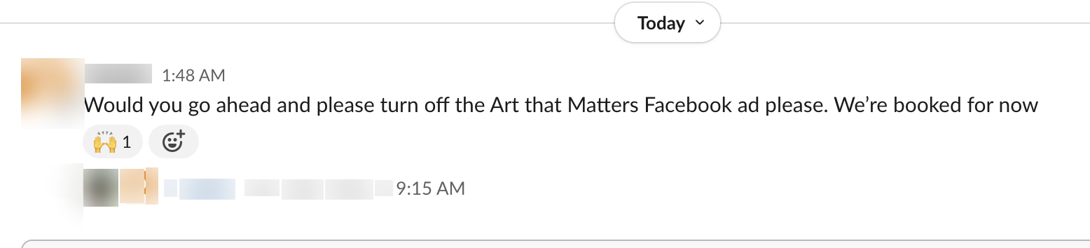 Client message: booked for now, turn off the ad