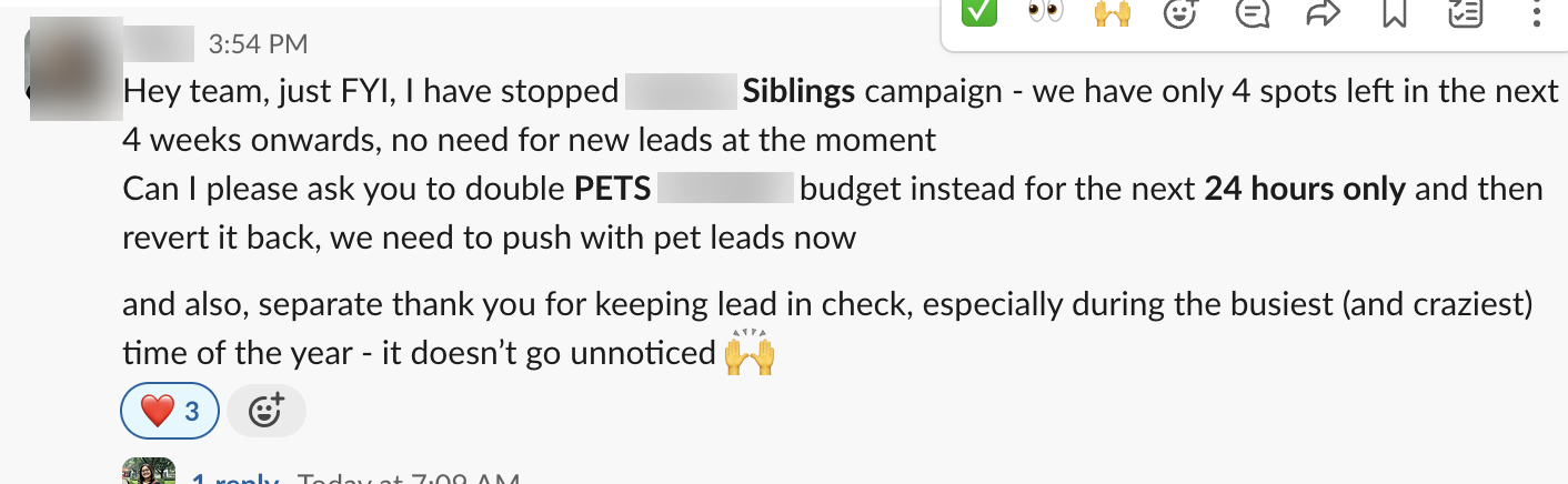 Client message: only four spots left, stopped campaign