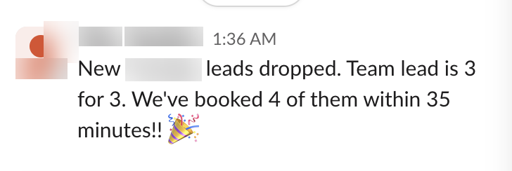 Client message: booked four within 35 minutes