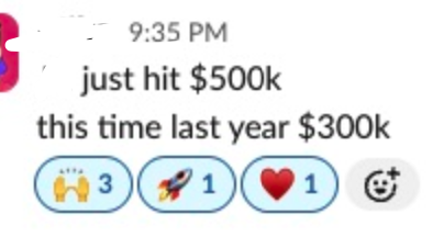 Client message: hit a major sales milestone versus last year
